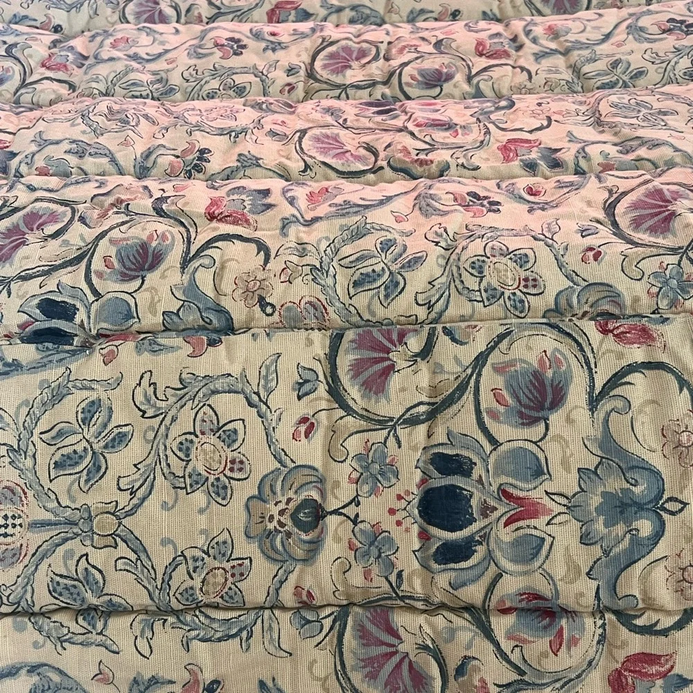 Vintage Ralph Lauren Provence Queen Full Comforter Beige Floral Cotton Linen EUC